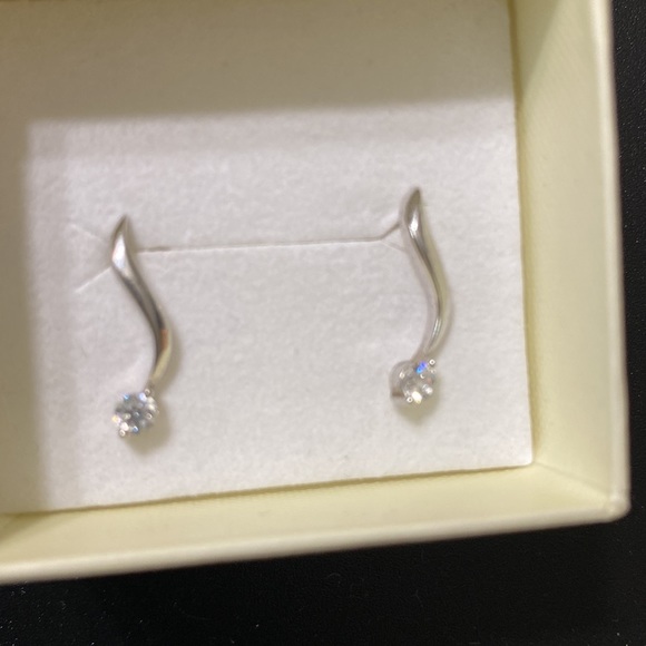 Sterling Silver Swirl Drop Earrings with Diamonds - Picture 2 of 6